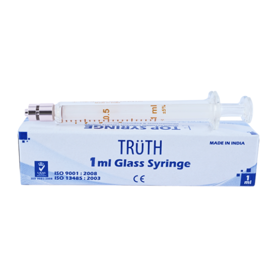 TRUTH Interchangeable Glass Syringe (Metal Luer Lock Tip) CL 1ml, (Pack of 1)