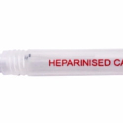 Mucaps Micro Capillaries - Blood & Fluid Sampling Glass Capillaries , 5μl Mark Sodium Heparinised Capillary , Length 75mm with I.D.(±0.10mm)1.00 , O.D.(±0.10mm)1.45 with Volume 5μl (25 Capillaries in 1 Vial)