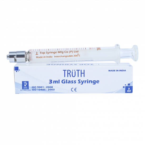 TRUTH Interchangeable Glass Syringe (Metal Luer Lock Tip) CL 3ml, (Pack of 1)